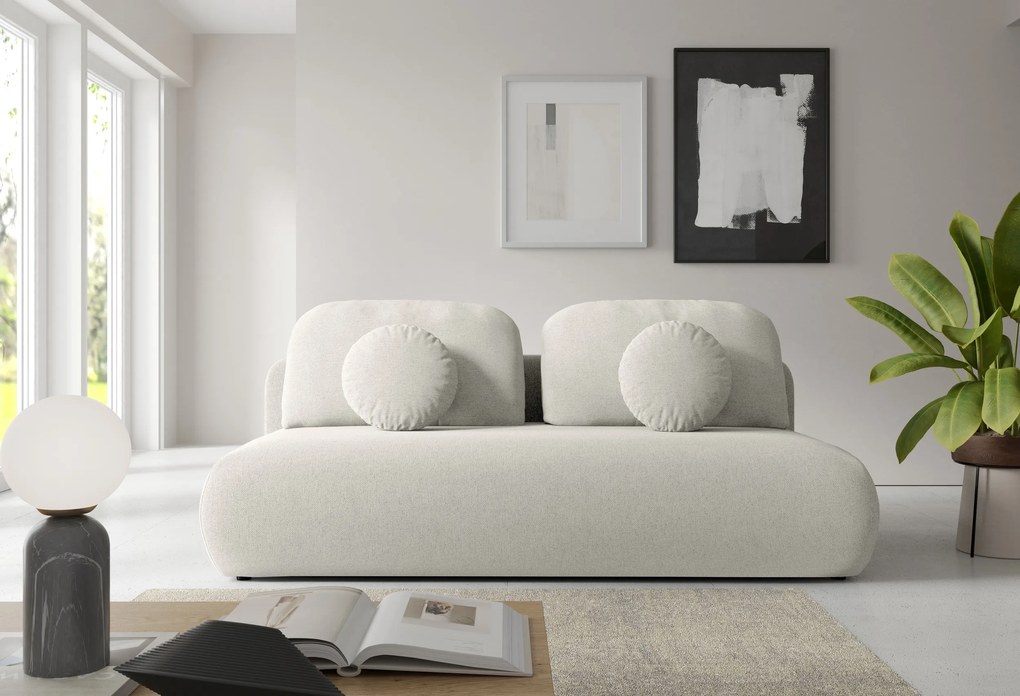 Sofa z funkcją spania TOVO rozkładana beżowa nowoczesna z poduszkami