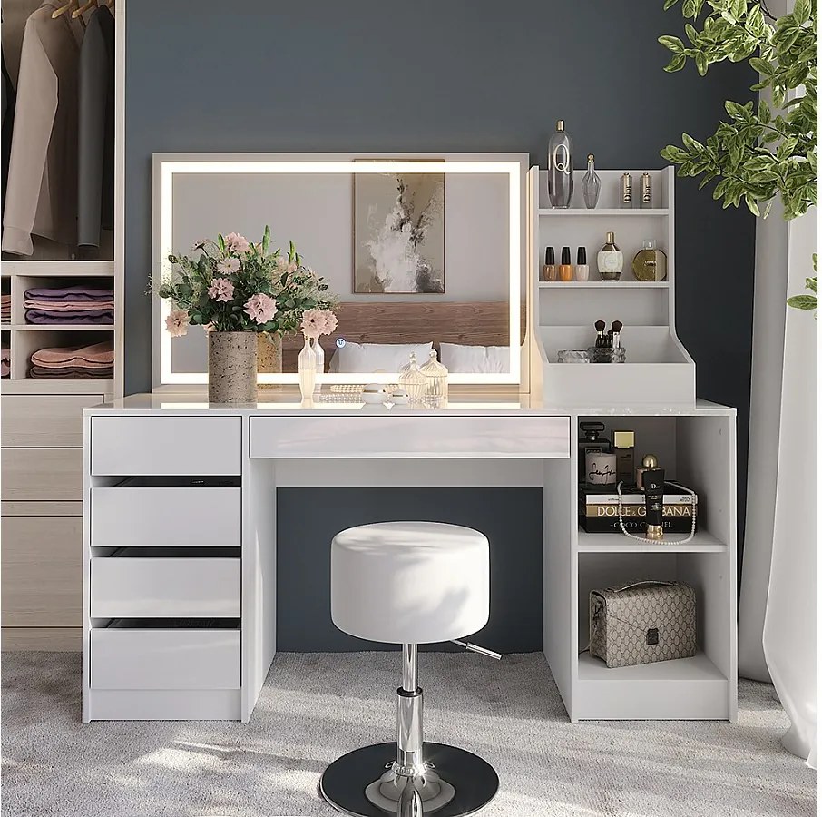 Stół do toalety biały/biały wysoki połysk 158.2x50.1x76 sherry