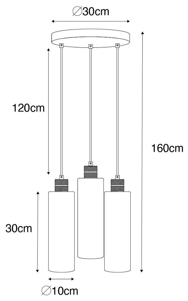 Nowoczesna lampa wisząca czarna z dymionym szkłem 3-światłowa - Stavelot