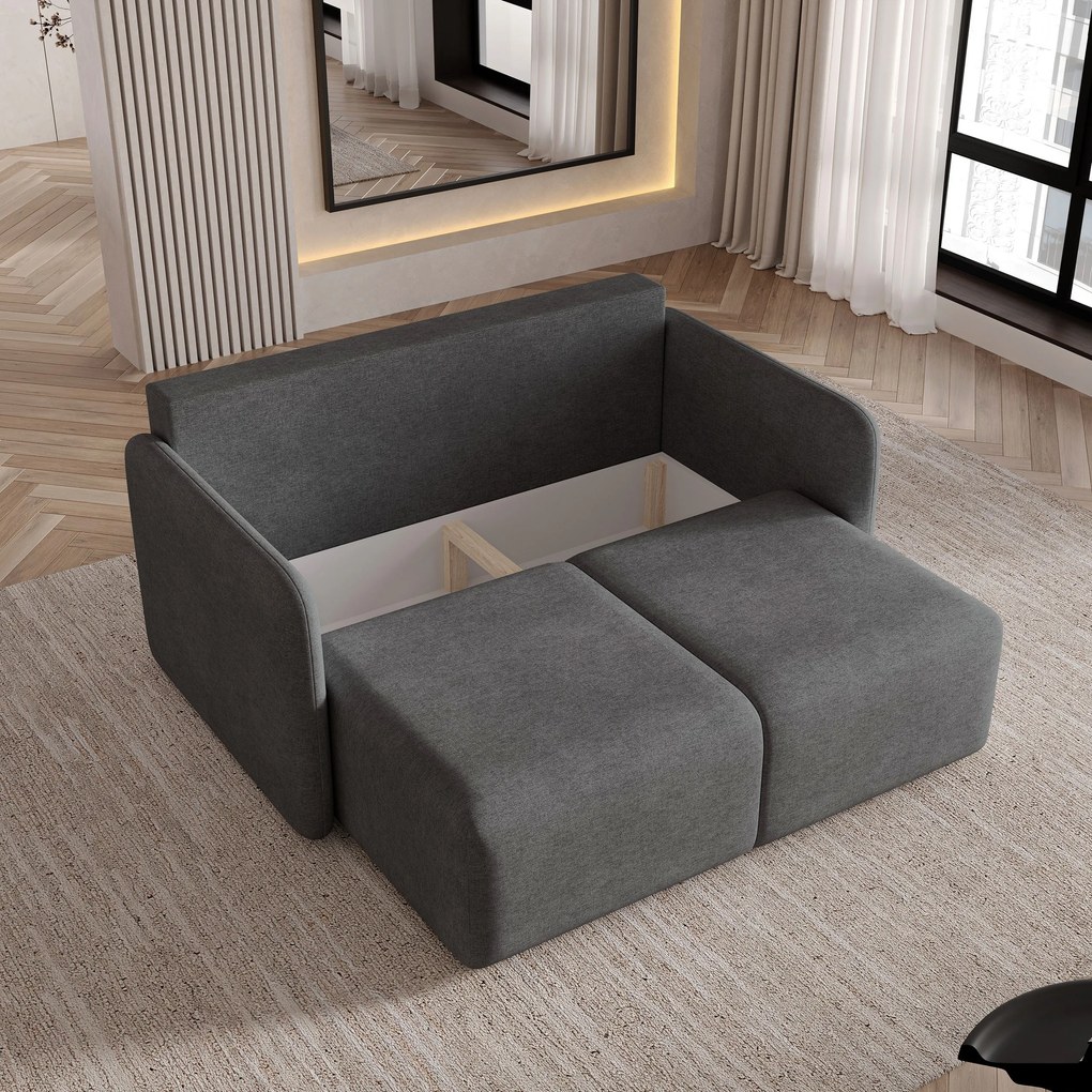 Masseno Sofa SUVI II z funkcją spania i pojemnikiem na pościel, Rozkładana sofa - Szary, NEVE 90