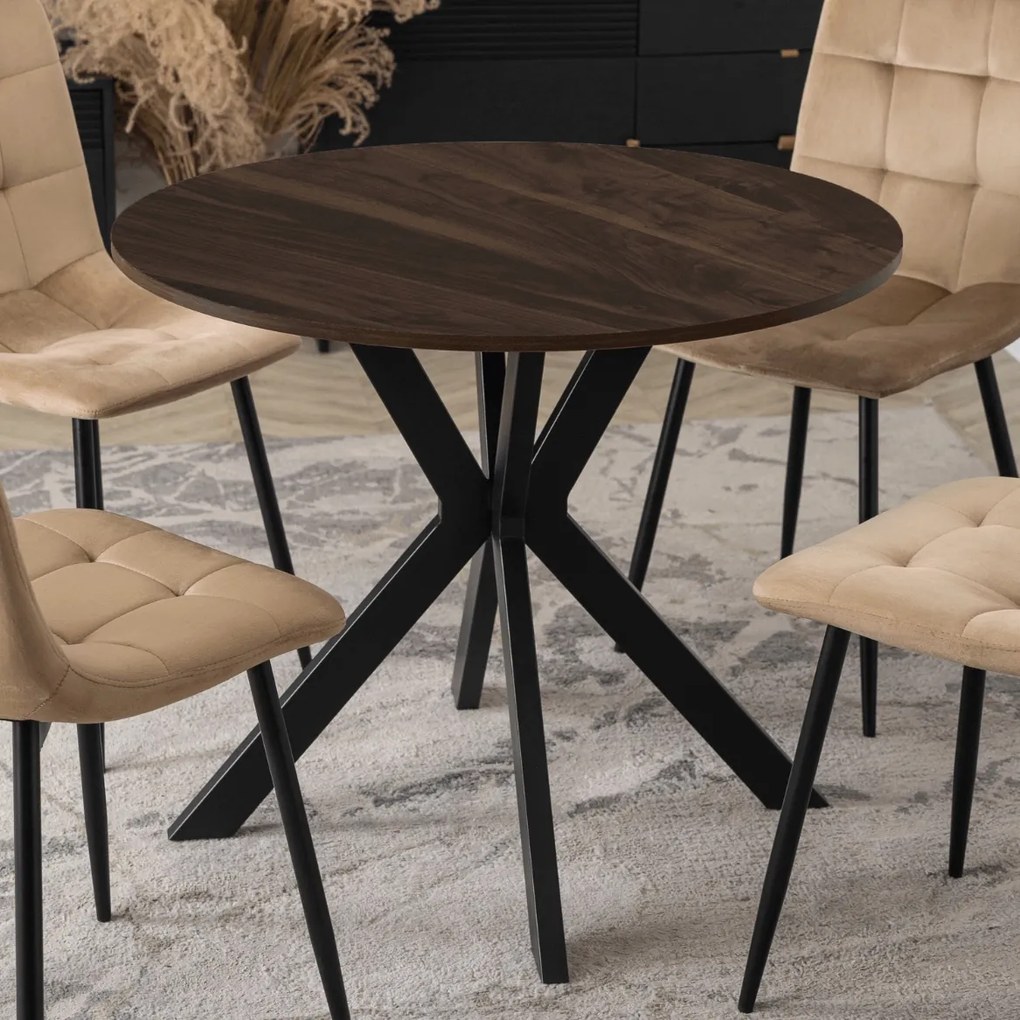 Okrągły stół w stylu industrialnym Lauren 80 cm, orzech/czarny