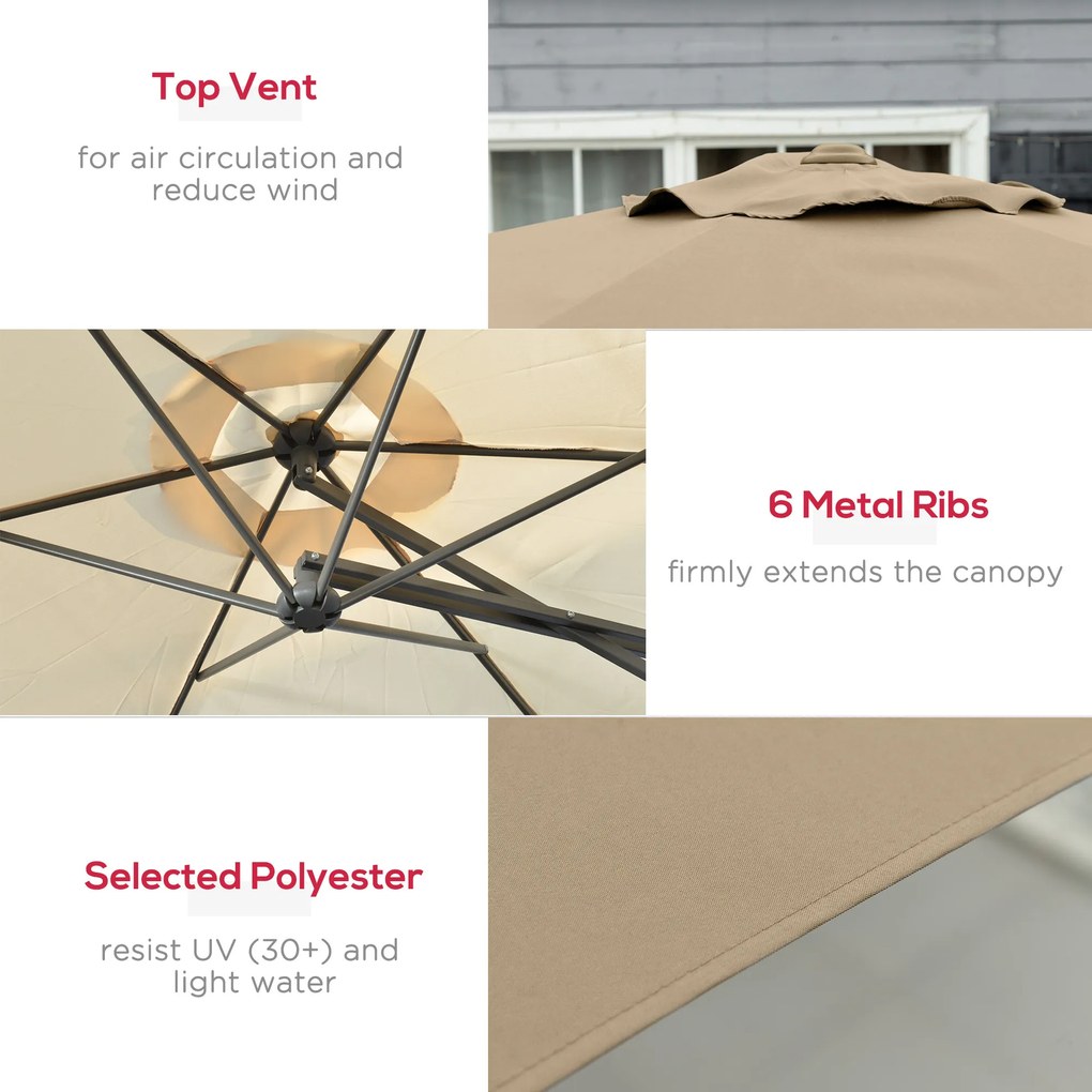 Outsunny Parasol tarasowy Ø293cm z bocznym uchwytem, podstawa krzyżowa, wodoodporny, kremowy | Aosom PL