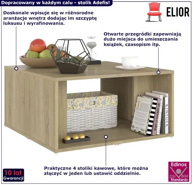 Skandynawski zestaw 4 stolików dąb sonoma - Adefis