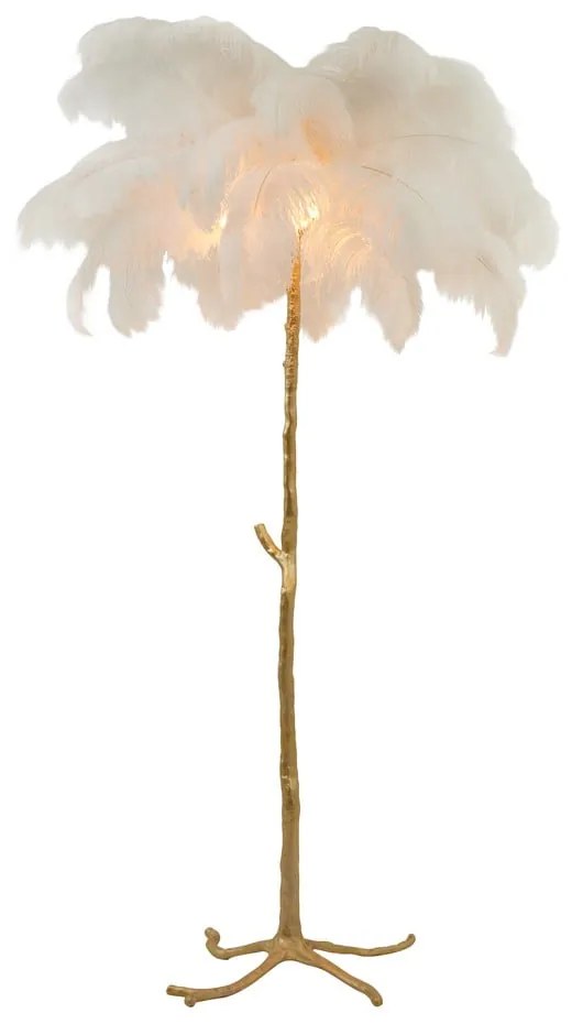 Lampa stojąca w biało-złotym kolorze z kloszem z pierza (wysokość 180 cm) Feather – Light & Living