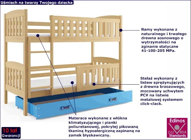 Piętrowe łóżko dla dzieci drewniane 80x190 L2-P57