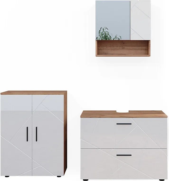 Zestaw mebli łazienkowych biały wysoki połysk/złoty dąb power 80x41x58 irma