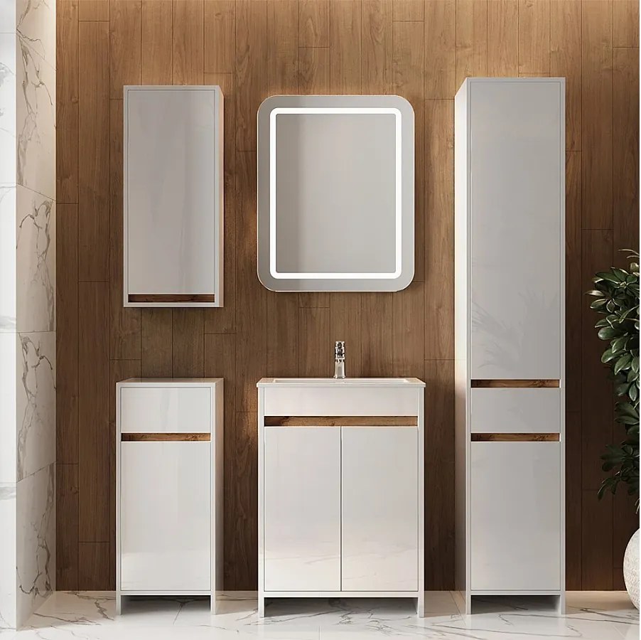 Zestaw mebli łazienkowych biały wysoki połysk 59.6x40x81.9 lemgo