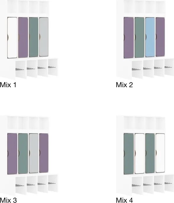 Szatnia dziecięca przedszkolna 4-osobowa z drzwiczkami dolnymi Blox Colours Mix, index SZT-4R-B-B-A