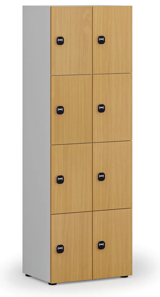 Drewniana szafka skrytkowa S4, 8 schowków, demontaż, zamek RFID, szary/buk