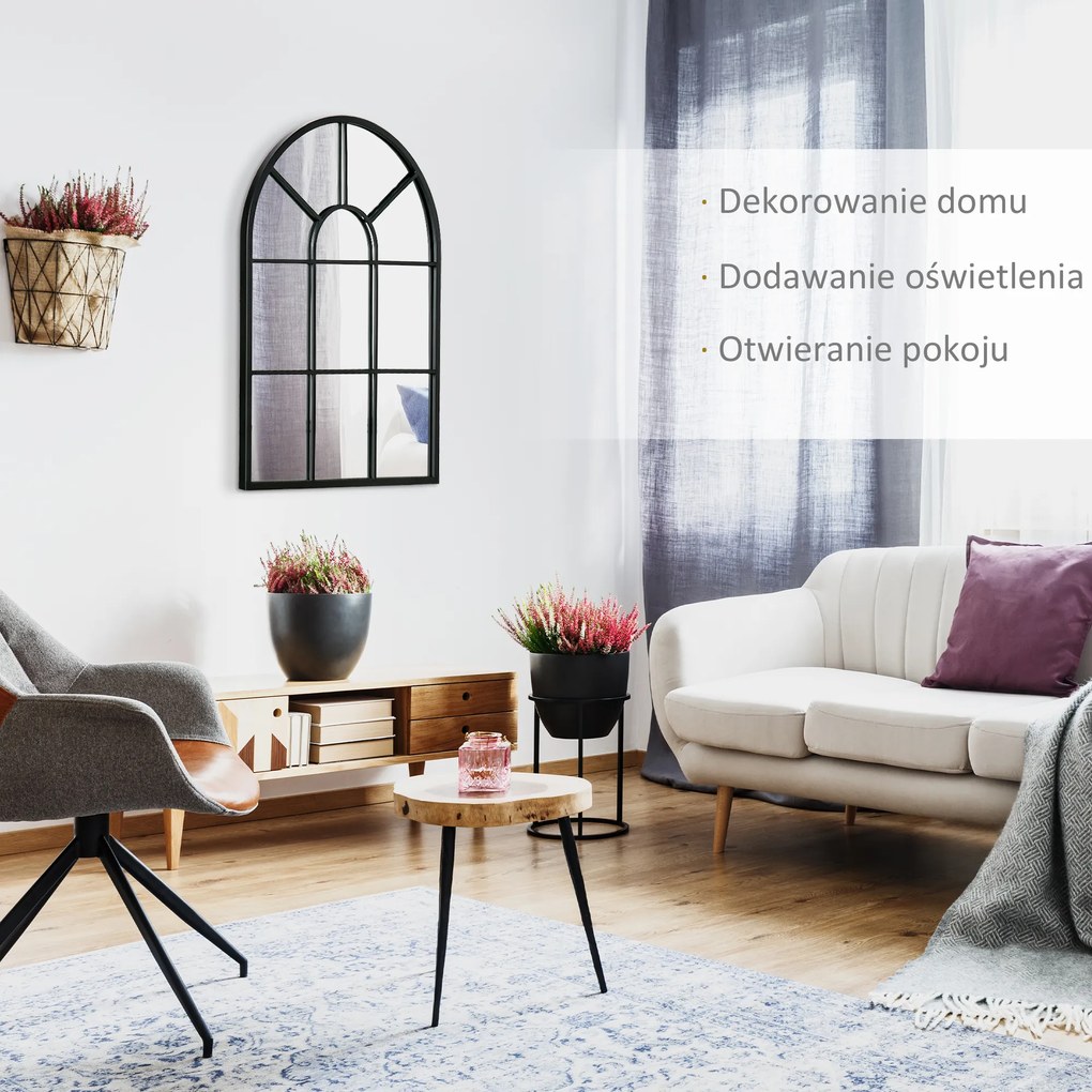 HOMCOM Lustro ścienne czarne do przedpokoju z metalową ramą 70x50 cm design okno | Aosom PL