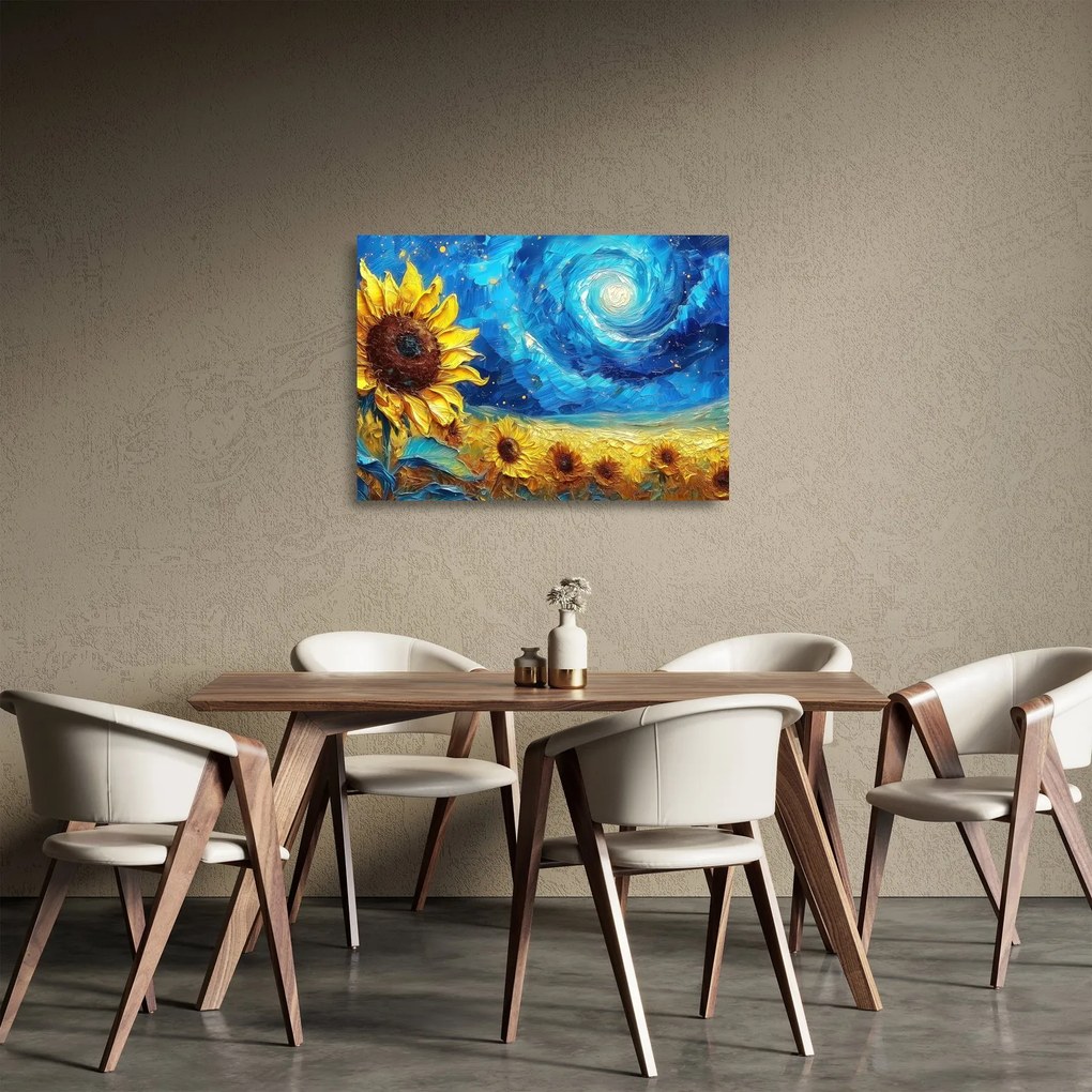 Obraz na szkle - Malowanie słoneczników (70x50 cm)