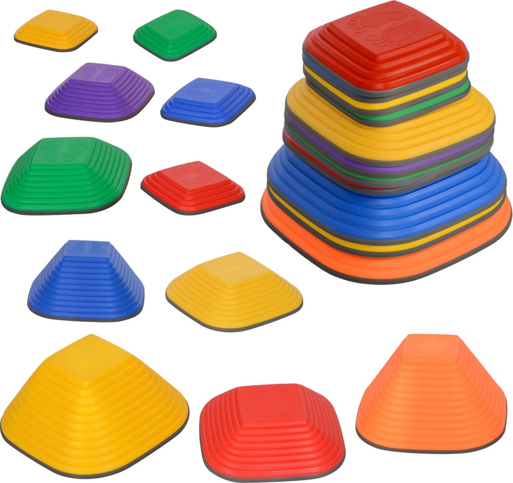 AIYAPLAY Kamienie do Balansu dla Dzieci, 11 Elementów, Antypoślizgowe, Kamienie do Pokonywania Przeszkód, Rozwój Motoriki, Plastik, Kolorowe | Aosom PL