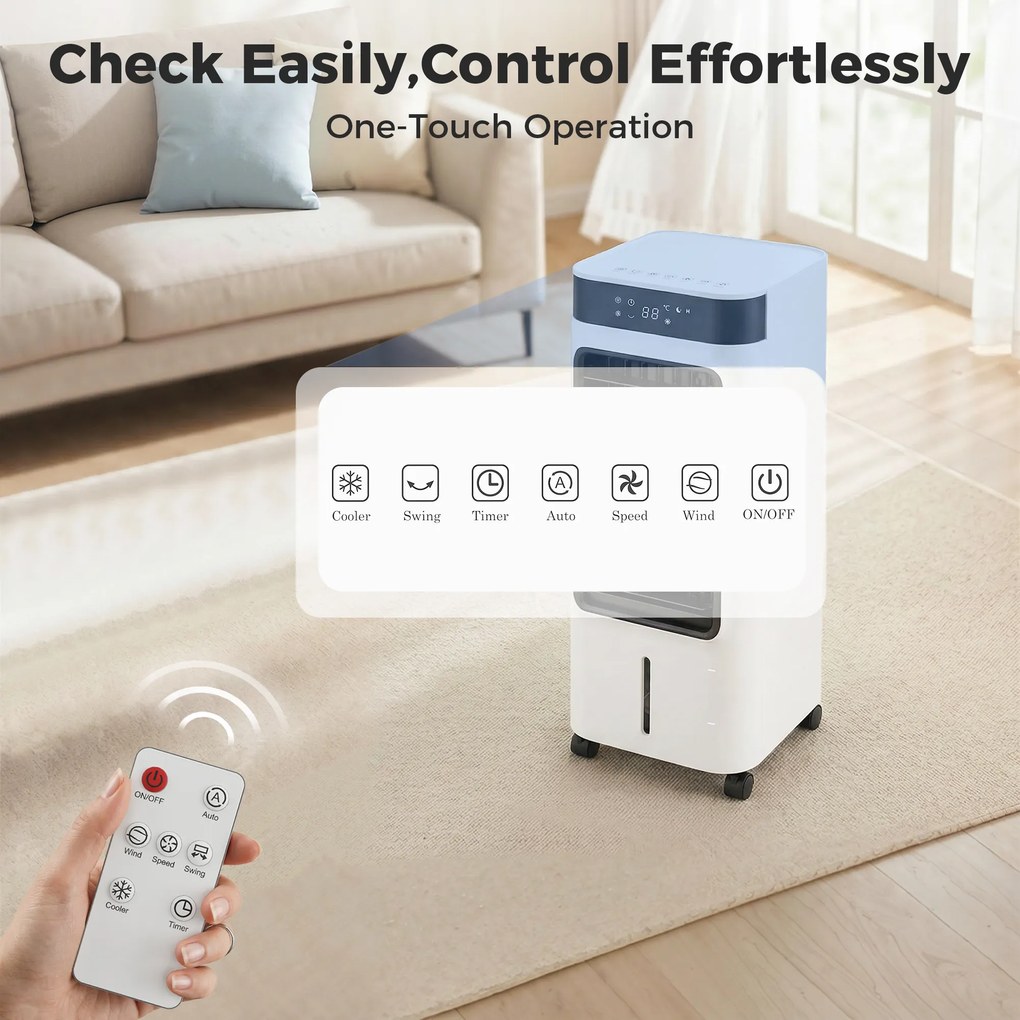 HOMCOM Mobilna chłodnica powietrza, 3-w-1 chłodzenie ewaporacyjne z 7-litrowym zbiornikiem, funkcja oscylacji 48°, biały | Aosom PL