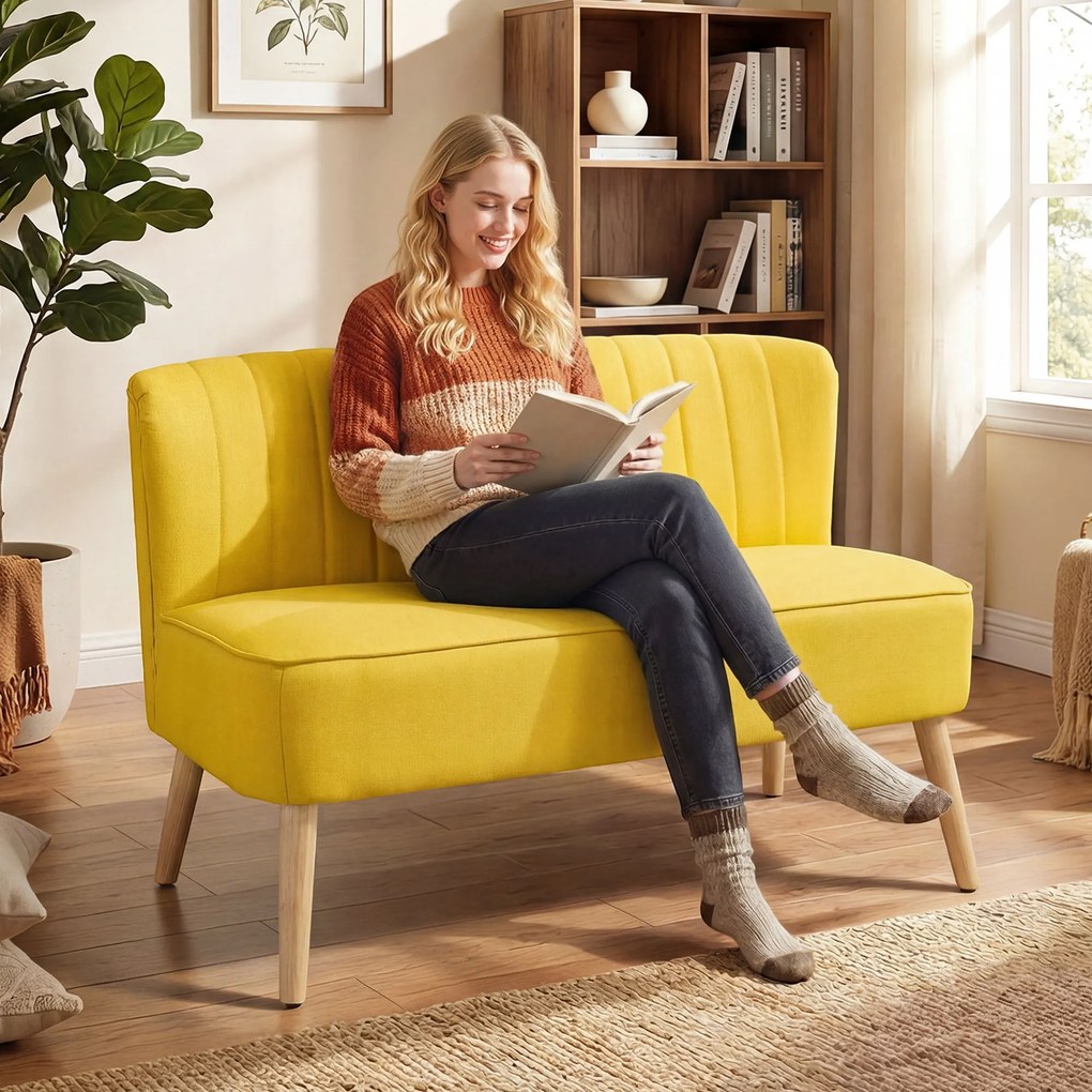 HOMCOM 2-osobowa sofa, miękkie obicie, łatwa do czyszczenia, do 220 kg, 117 x 56,5 x 77 cm, żółta | Aosom PL