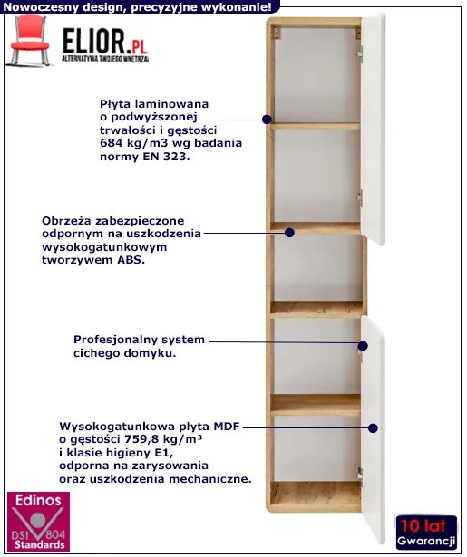 Wiszący słupek łazienkowy Zeftox 10X - Biały połysk