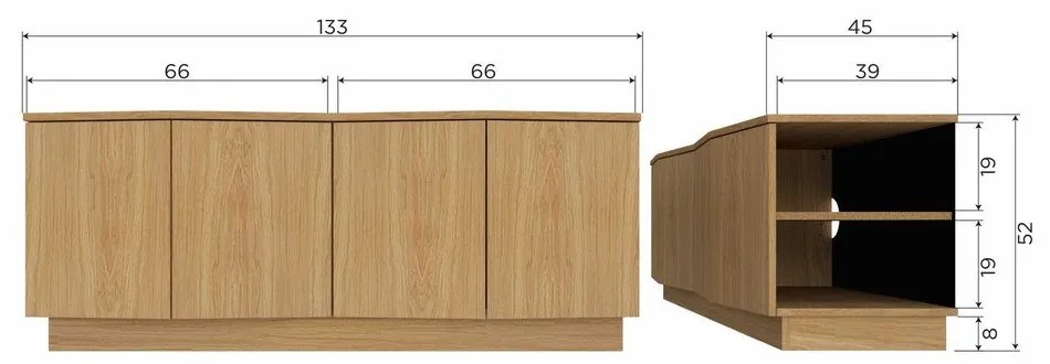 Szafka pod TV z litego drewna dębowego w naturalnym kolorze 133x52x45 cm Zuma – WOOOD