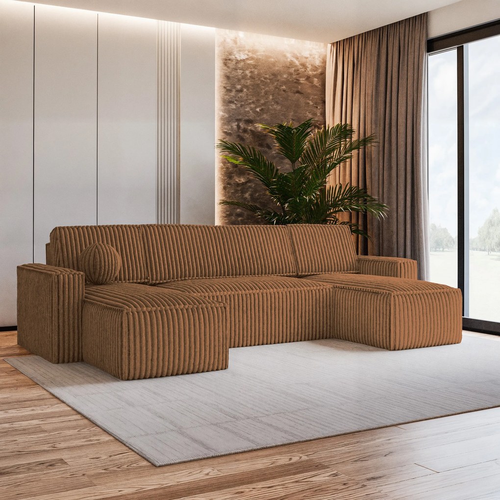 Masseno Narożnik PESANO z funkcją spania i pojemnikiem na pościel Narozniki U, Rozkładana sofa - Miedziany, TILIA 56