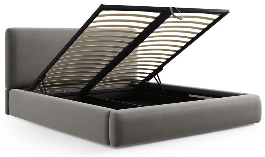 Szare tapicerowane łóżko dwuosobowe ze schowkiem i stelażem 180x200 cm Colonel – Cosmopolitan Design