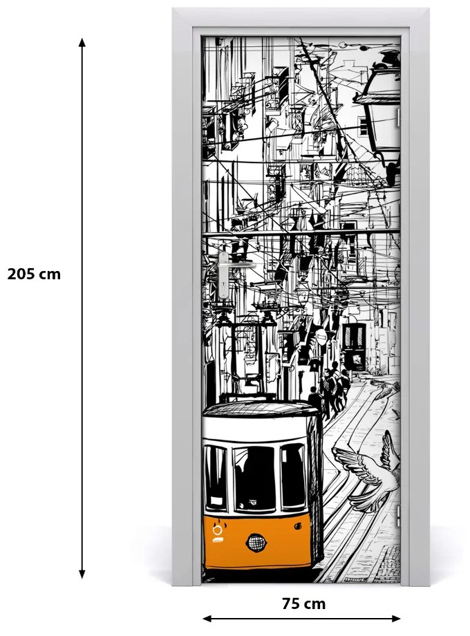 Naklejka samoprzylepna na drzwi Tramwaj w Lizbonie