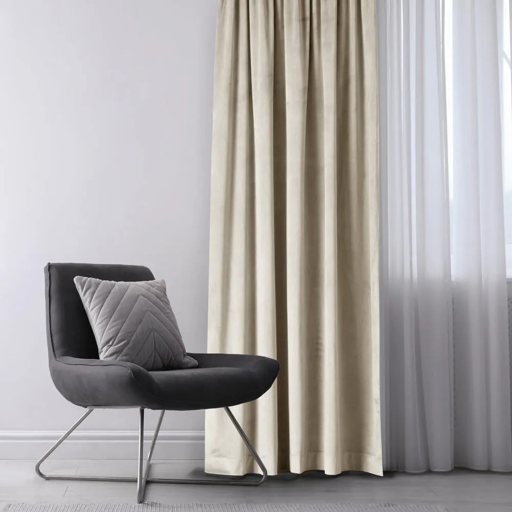 Beżowa aksamitna zasłona częściowo zaciemniająca (dimout) 140x245 cm Eyelets – Restilo