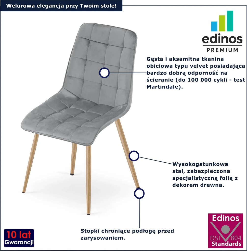 Jasnoszare welurowe krzesło do stołu E5-R89