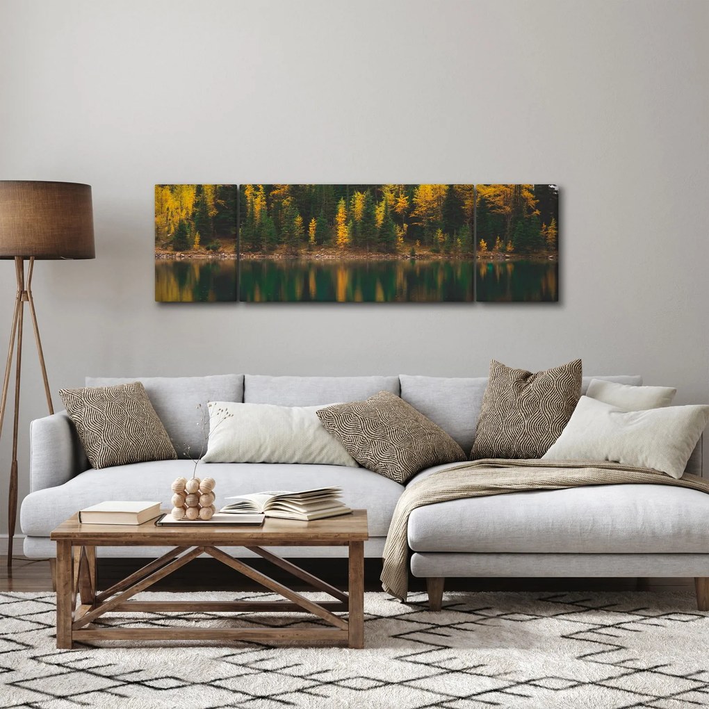 Obraz leśnego jeziora (170x50 cm)
