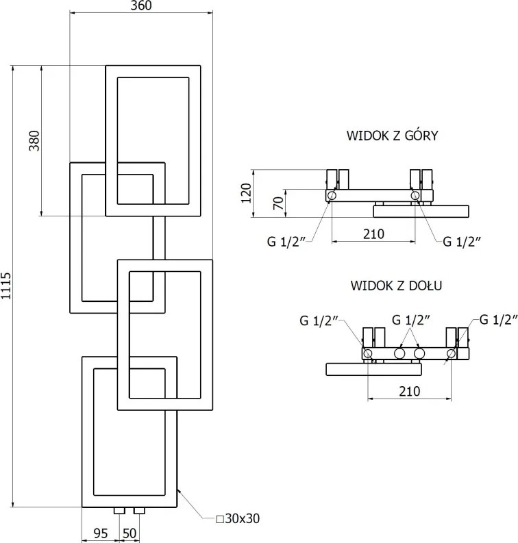 Mexen Grid grzejnik łazienkowy dekoracyjny 1115 x 360 mm, 279 W, czarny - W215-1115-360-00-70