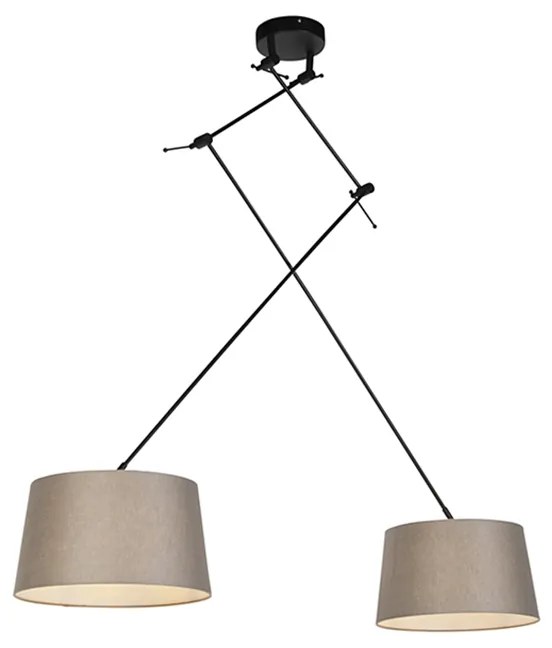 Lampa wisząca regulowana czarna klosz lniany szarobrązowy 35cm - Blitz IIWiejski/ Rustykalny / Vintage Oswietlenie wewnetrzne