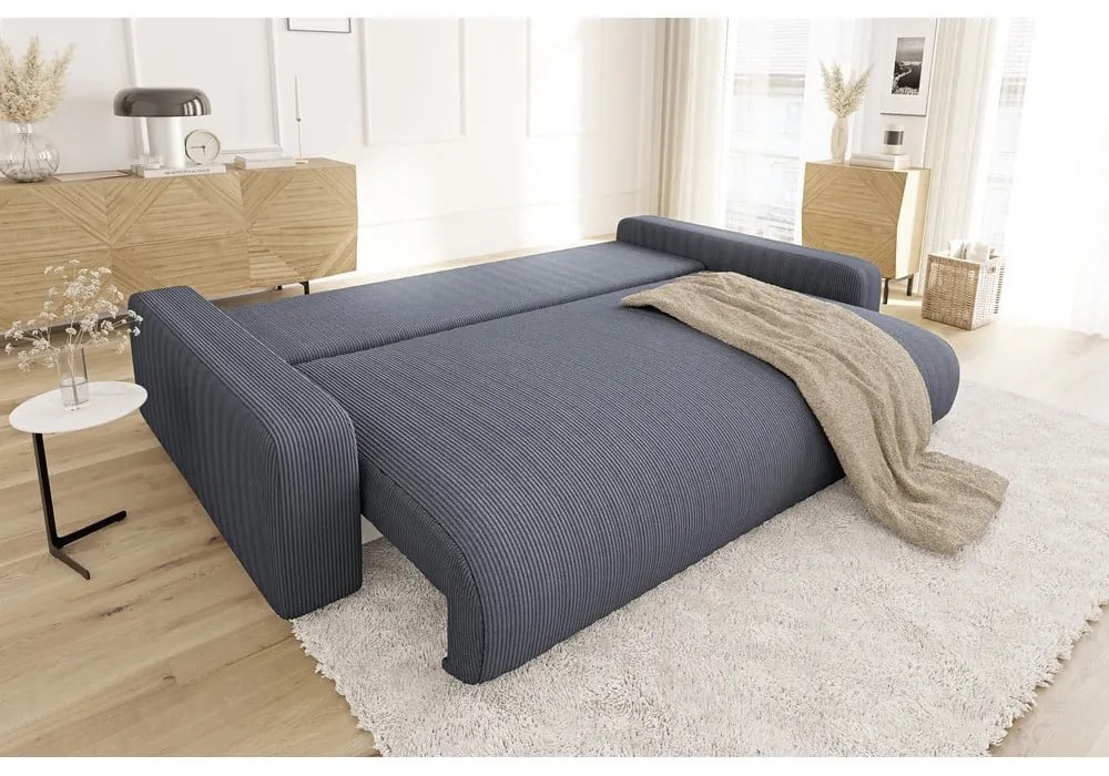 Ciemnoszara sztruksowa rozkładana sofa ze schowkiem 234 cm Sara – Ropez