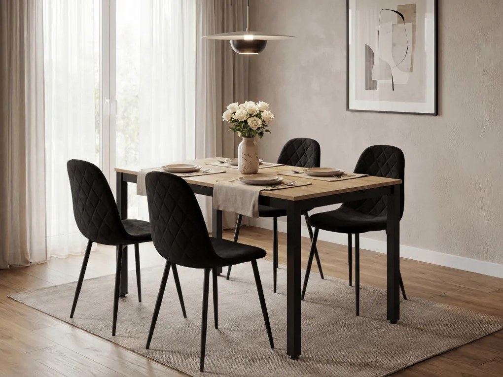 Czarny stół jadalny z blatem w dekorze dąb artisan TESSA 120x60 cm