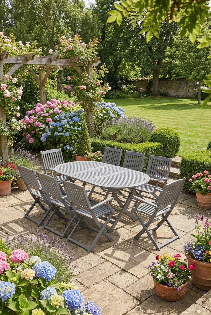 9-częściowy szary zestaw mebli ogrodowych P2-R09