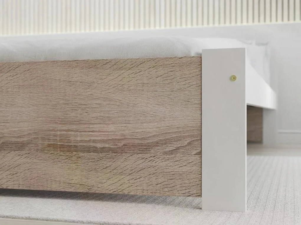 Łóżko IKAROS 80 x 200 cm, białe/dąb sonoma Stelaż: Bez stelaża, Materac: Bez materaca