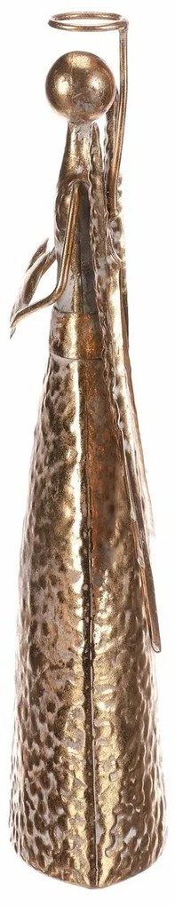 Świąteczna metalowa dekoracja Anioł 34 cm zsercem, złota, 34 cm
