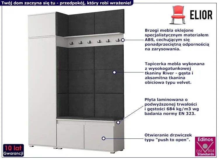 Szafa z siedziskiem tapicerowanym biały + szary - Linez 5X