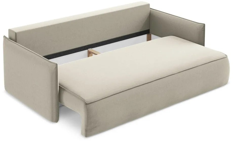 Beżowa aksamitna rozkładana/ze schowkiem sofa 225 cm Hula – Makamii