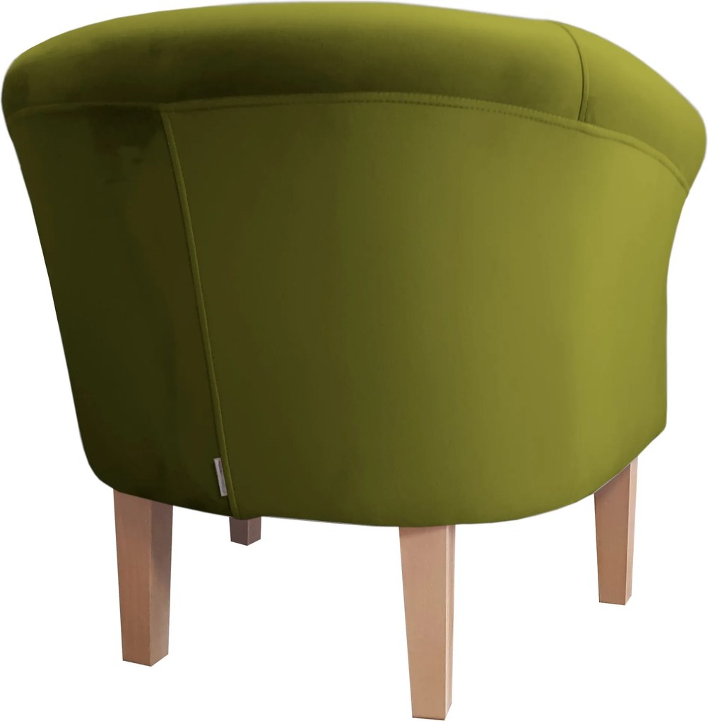 Fotel Milo tkanina Welur wygodny fotel tapicerowany do salonu i sypialni : Kolor nogi - Drewno, Kolor tkaniny - VELVET - BL75, Wysokość nogi - 20 cm