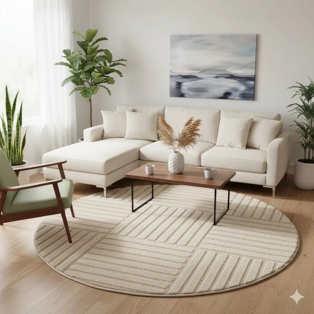 Dywan nowoczesny Art 3D Kwadraty kremowy 120 cm x 120 cm koło