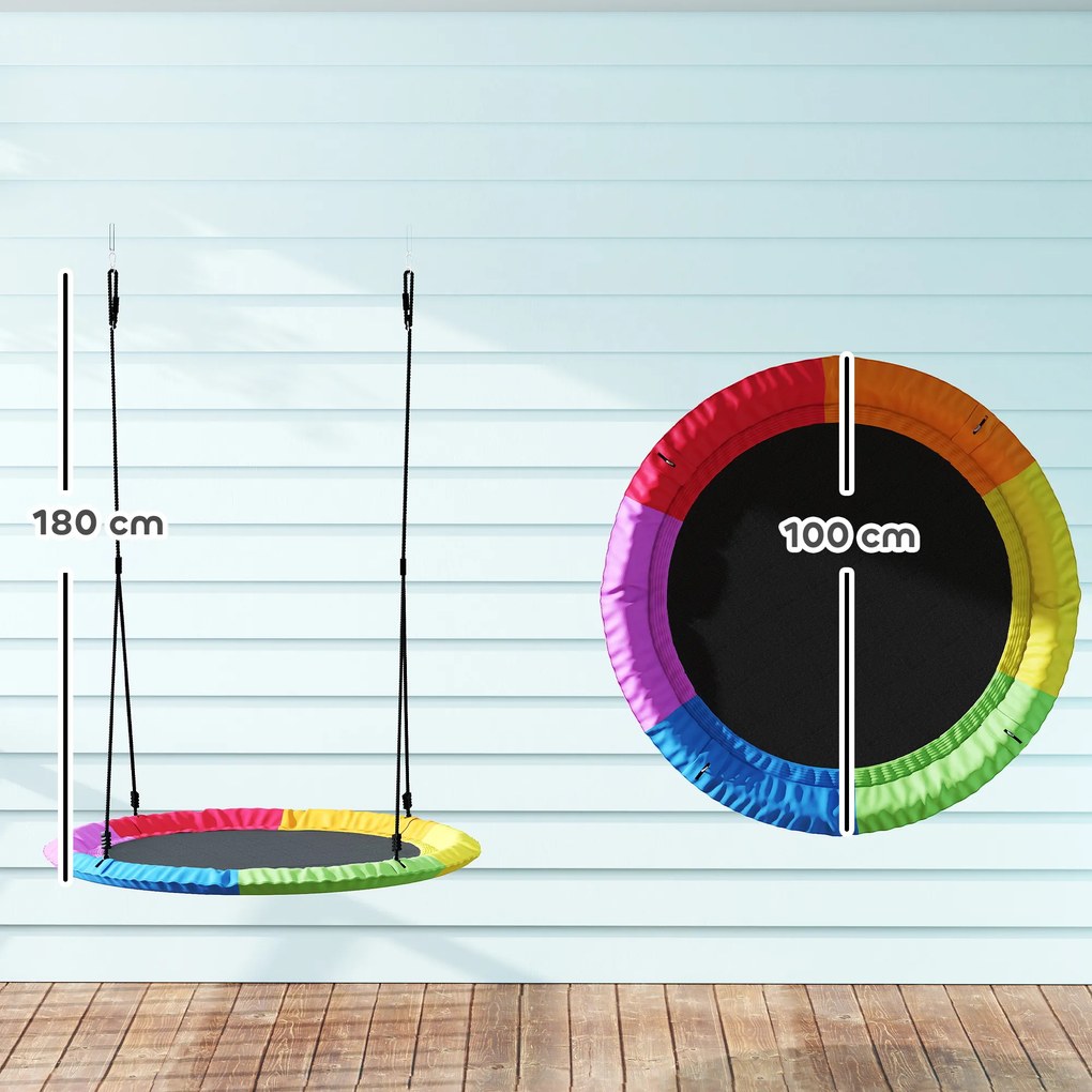 AIYAPLAY Huśtawka Gniazdo Regulowana do 300 kg z Regulowanymi Linami 100 x 100 x 180 cm Wielokolorowa | Aosom PL