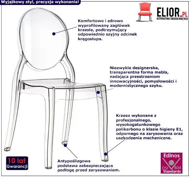 Transparentne krzesło typu ludwik - Hoka