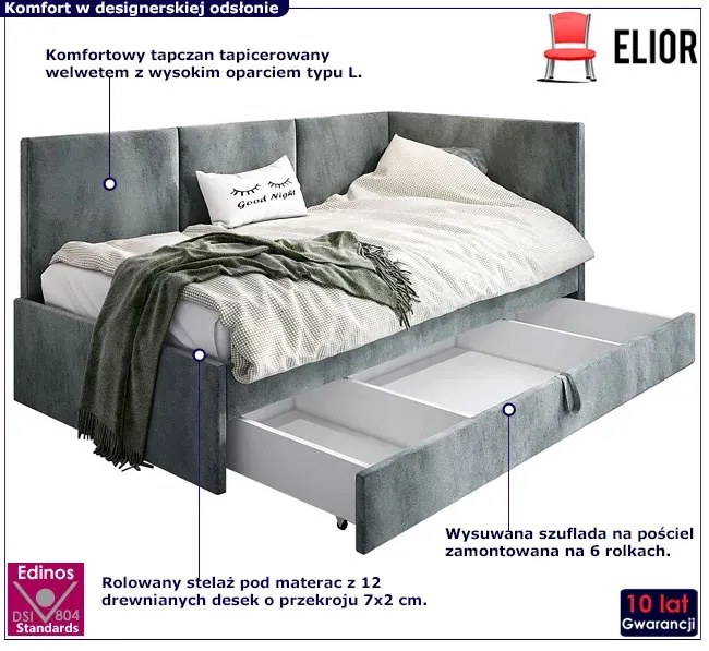 Szara sofa z funkcją spania i pojemnikiem Huzox 7X - 4 rozmiary