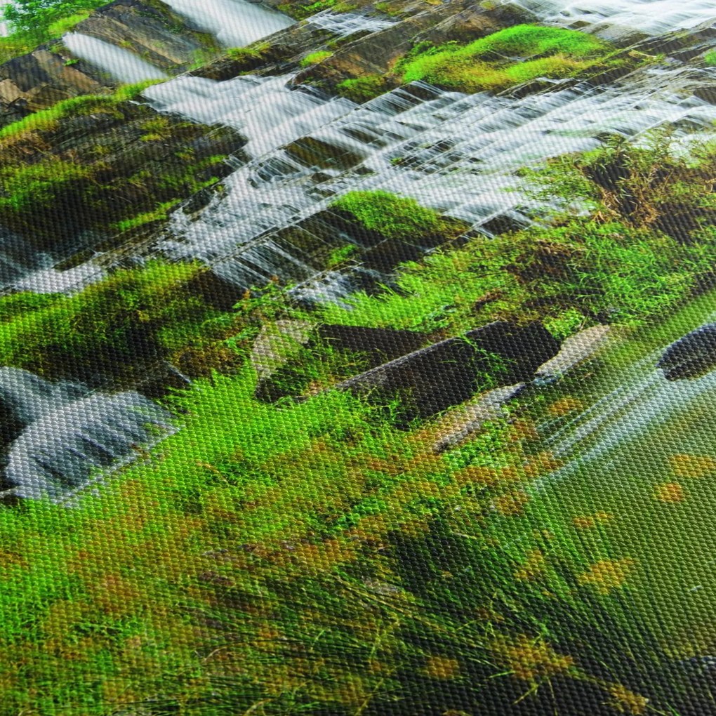 Obraz - wodospady z zielenią (z zegarem) (90x30 cm)