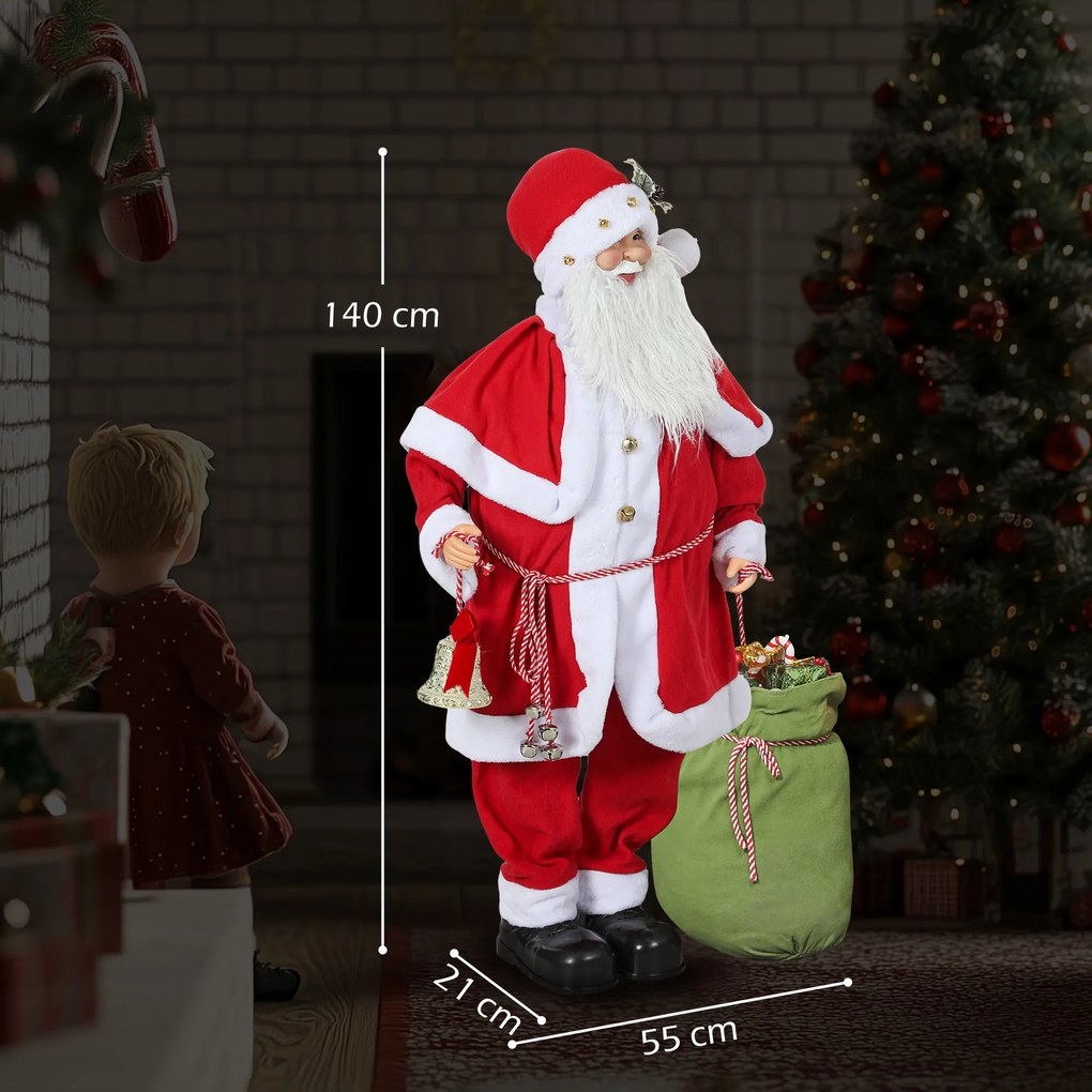 HOMCOM Figurka Świętego Mikołaja, ruchoma, z czujnikiem dźwięku, śmiech &amp; muzyka, 140 cm, Czerwony