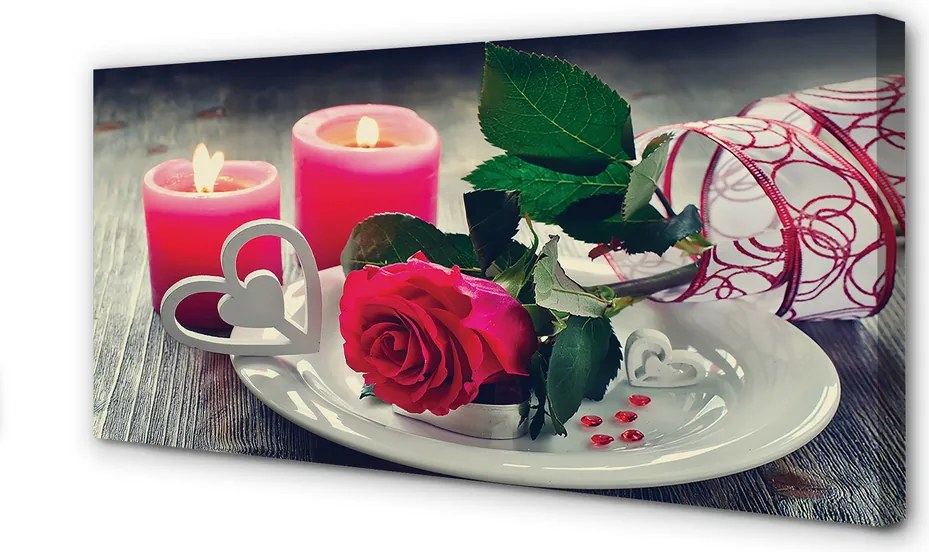 Duży obraz na płótnie Serce z Róż i Świec
