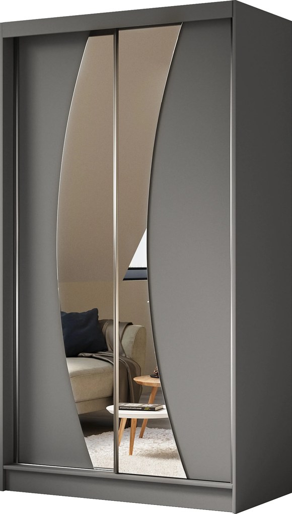 Szafa Przesuwna VOCE 120 cm z Lustrem Szafa Dwudrzwiowa Szara