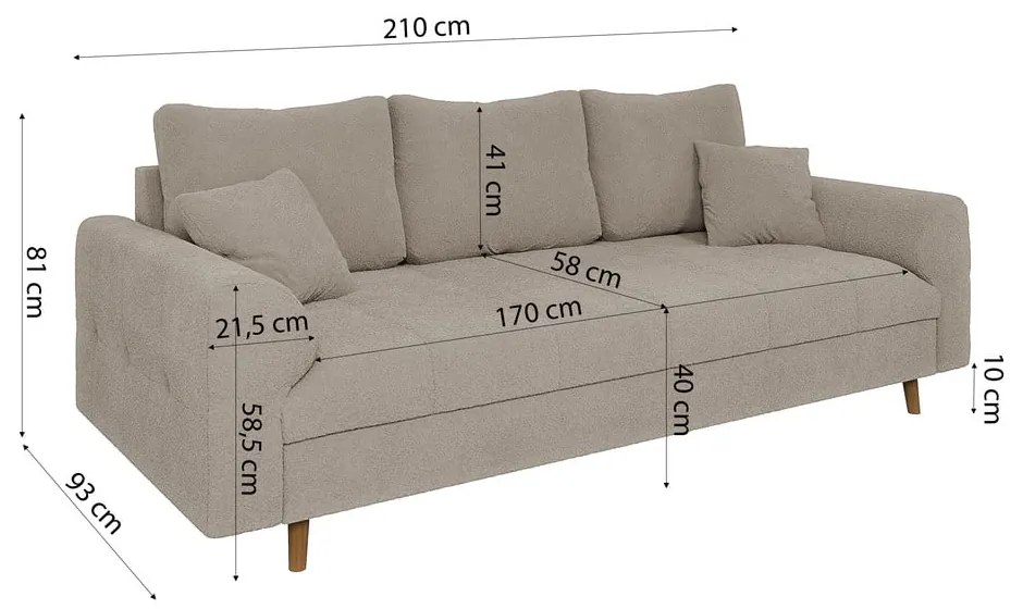 Beżowa sofa z materiału bouclé 210 cm Ariella – Ropez