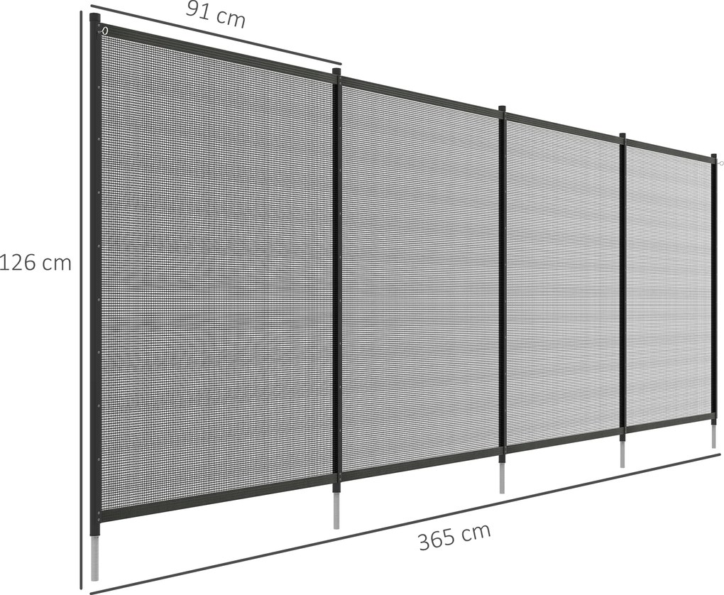 Outsunny Bezpieczny Płot Basenowy dla Dzieci - 4 Aluminiowe Elementy, Texline, Czarny, 365x126cm