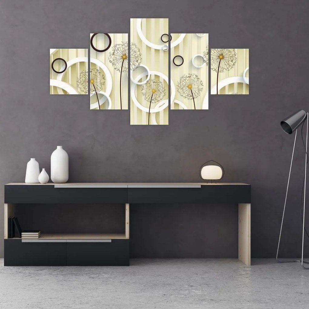 Abstrakcyjny obraz z dmuchawcami (125x70 cm)