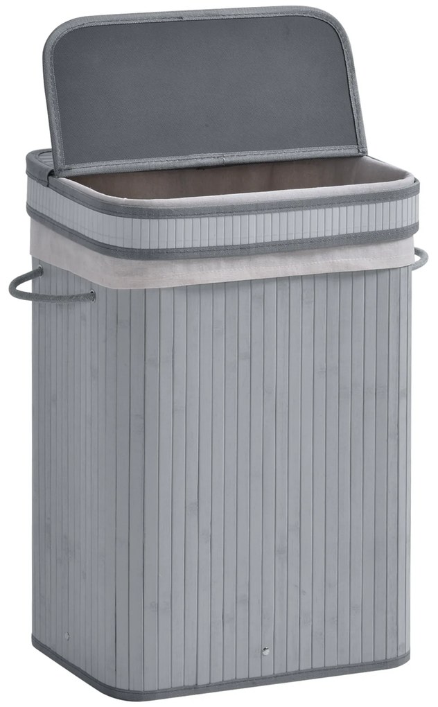 HOMCOM Kosz na bieliznę, 70 L kosz na pranie z pokrywą, wyjmowana wkładka, pojemnik na bieliznę do łazienki, 40 x 30 x 60 cm, Szary