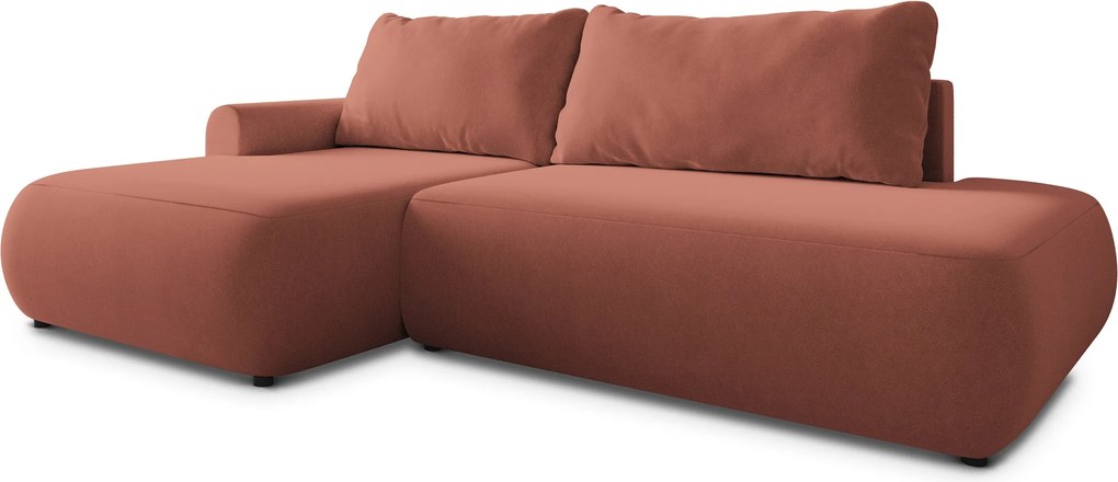 Masseno Narożnik NUVIRA z funkcją spania i pojemnikiem na pościel Narozniki L, Rozkładana sofa - Koralowy, CASTEL 55