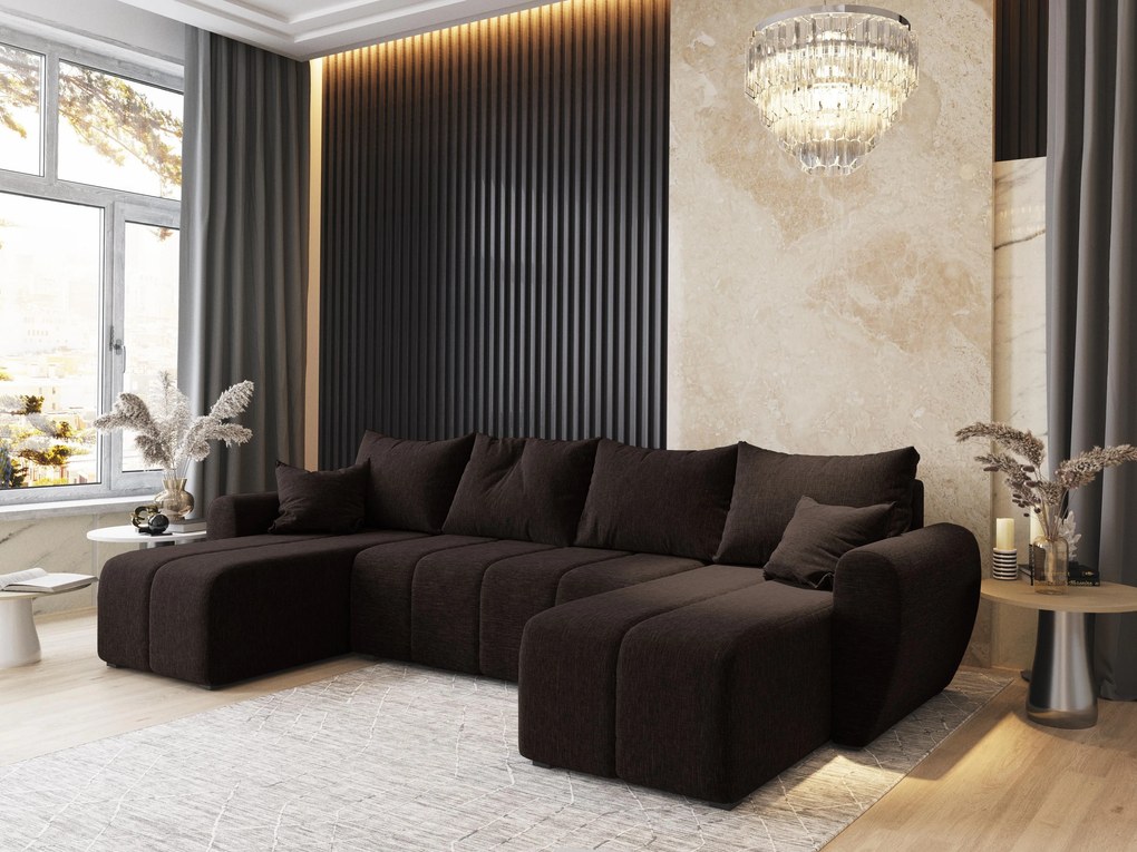 Masseno Narożnik MADISON z funkcją spania i pojemnikiem na pościel Narozniki U, Rozkładana sofa - Brązowy, SAWANA 16